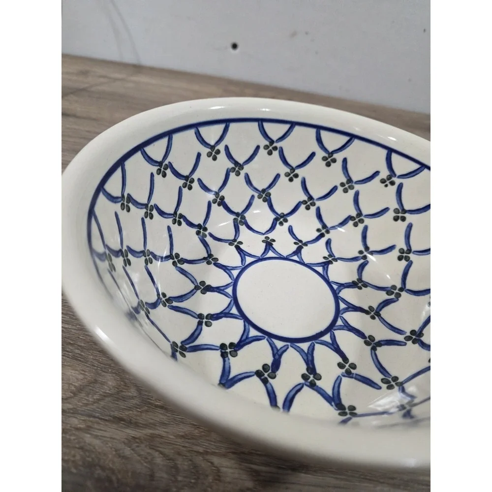 Boleslawiec Plate Hand Made In Poland - White, Blue and Green - Vintage 8